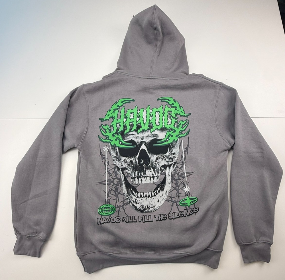 NEW RED EIGHT HAVOC SKULL HOODIE GRAY SZ M